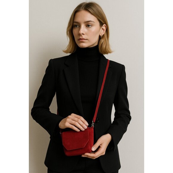 ASOS Red Suede Mini Crossbody Bag – Small Shoulder Purse - Picture 1 of 14